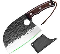 FULLHI 2pcs Coltello da macellaio con fodero, coltello da cuoco serbo Tang, coltello da verdure con mannaia in acciaio al carbonio per esterno, campeggio (Marrone, Coltello da cuoco serbo)