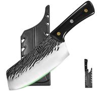 FULLHI Coltello da cuoco manico in legno Tang Butcher Knife con fodero 2pcs, coltello da cucina per esterni, campeggio barbecue (Nero, Coltello cuoco Giappone)