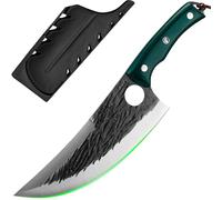 FULLHI Coltello da macellaio con fodero, coltello da cuoco serbo Tang, coltello da verdure con mannaia in acciaio al carbonio per esterno, campeggio (Verde, 31,8cm)