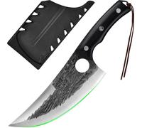 FULLHI Coltello da macellaio con fodero, coltello da cuoco serbo Tang, coltello da verdure con mannaia in acciaio al carbonio per esterno, campeggio (nero, 31,8cm)