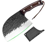 FULLHI Coltello da macellaio con fodero, coltello da cuoco serbo Tang, coltello da verdure con mannaia in acciaio al carbonio per esterno, campeggio