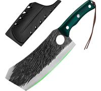 FULLHI Coltello da macellaio con fodero, coltello da cuoco serbo Tang, coltello da verdure con mannaia in acciaio al carbonio per esterno, campeggio (Verde, 29,3cm)