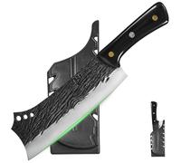 FULLHI Coltello da macellaio pesante Mannaia per carne Coltello da chef con guaine 2pcs in acciaio ad alto tenore di carbonio Taglio di carne per la casa, campeggio, barbecue (Nero, 21cm)