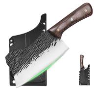 FULLHI Coltello da macellaio pesante Mannaia per carne Coltello da chef con guaine 2pcs in acciaio ad alto tenore di carbonio Taglio di carne per la casa, campeggio, barbecue (Marrone, 19.5cm)