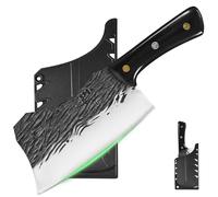 FULLHI Coltello da macellaio pesante Mannaia per carne Coltello da chef con guaine 2pcs in acciaio ad alto tenore di carbonio Taglio di carne per la casa, campeggio, barbecue (Nero, 19.5cm)