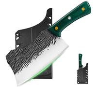 FULLHI Coltello da macellaio pesante Mannaia per carne Coltello da chef con guaine 2pcs in acciaio ad alto tenore di carbonio Taglio di carne per la casa, campeggio, barbecue (Verde, 19.5cm)