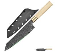 FULLHI Coltello giapponese in acciaio damasco nero con fodero, lama forgiata a mano manico in legno Gyutou sashimi Coltello da cucina con scatola per uomo donna regalo (Kiritsuke)