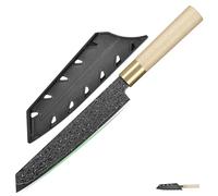 FULLHI Coltello giapponese in acciaio damasco nero con fodero, lama forgiata a mano manico in legno Gyutou sashimi Coltello da cucina con scatola per uomo donna regalo (Sushi)
