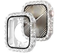 Fullife Custodia impermeabile 2 in 1 compatibile con Apple Watch Series 10 42 mm, protezione schermo da donna in pizzo completo con diamanti per iWatch 42 mm, trasparente