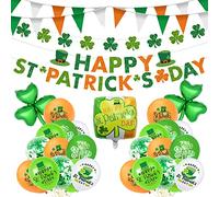 FullJoyHut Decorazioni San Patrizio,Striscione Happy St. Patrick's Day, Gagliardetto Irlandese, Ghirlanda di Trifoglio, Palloncino In Lattice Alluminio per Decorazione Feste Saint Patrick's Day