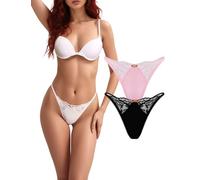 FULLJOYLOVE Pizzo Perizoma Mutandine per Le Donne Senza Cuciture Sexy Floreale Intimo T-Back Perizoma Mutandine con Vita Bassa 2 Pezzi