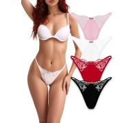 FULLJOYLOVE Pizzo Perizoma Mutandine per Le Donne Senza Cuciture Sexy Floreale Intimo T-Back Perizoma Mutandine con Vita Bassa 4 Pezzi