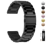 Fullmosa Cinturino 20mm per Orologio in Acciaio Inossidabile a Sgancio Rapido per Uomo e Donne, Cinturini Metallo di Ricambio per Smartwatch Compatible con Samsung Garmin, Nero