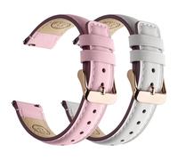 Fullmosa Cinturino in Vera Pelle 18mm a Sgancio Rapido, Cinturini Orologio per Uomo e Donna, 2 Pezzi Cinturino di Ricambio in Pelle per Smartwatch, Chiusura in Acciaio Inox, Bianco+Rosa/Fibbia Rosa