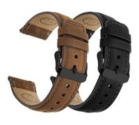 Fullmosa Cinturino in Vera Pelle 24mm a Sgancio Rapido, Cinturini Orologio per Uomo e Donna, 2 Pezzi Cinturino di Ricambio in Pelle per Smartwatch, Chiusura in Acciaio Inox, Caffè+Nero/Fibbia Nero