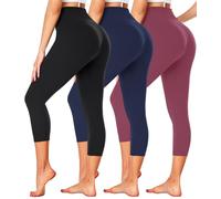 FULLSOFT Confezione da 3 Leggings Capri da Donna, a Vita Alta, Controllo della Pancia, Neri, per Allenamento e Yoga