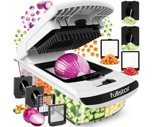 Fullstar Pro Original - Taglia Verdure e Spiralizzatore - 4 Lame | Tagliaverdure Multifunzione Manuale a Spirale e Cubetti - Affetta & Tritatutto per Cipolle, Patate e Frutta (4-in-1, Bianco)