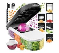 Fullstar Taglia Verdure e Mandolina Affetta Verdure - Tritatutto Manuale Cetrioli Cipolle Carote Patate - Tagliaverdure Multifunzione Cubetti Julienne - Grattugia Formaggio (Compatto 6-in-1 Bianco)