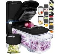 Fullstar Taglia Verdure e Mandolina Affetta Verdure - Tritatutto Manuale Cetrioli Cipolle Carote Patate - Tagliaverdure Multifunzione Cubetti Julienne - Grattugia Formaggio (Tutto-in-1 Nero)