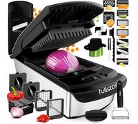 Fullstar Taglia Verdure e Mandolina Affetta Verdure - Tritatutto Manuale Cetrioli Cipolle Carote Patate - Tagliaverdure Multifunzione Cubetti Julienne - Grattugia Formaggio (PRO 14-in-1 Inox Nero)