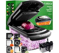Fullstar Taglia Verdure e Spiralizzatore - Tagliaverdure Cubetti Manuale - Multifunzione Affetta Verdure - Tritatutto Cipolle Cetrioli Patate Frutta - Cucina Accessori (PRO 7-in-1, Inox Nero)
