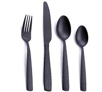 FULLYWARE Posate in argento, 24 pezzi, colore nero opaco, 6 pezzi, posate in acciaio inox, forchetta, cucchiaio, coltello da cucina, lavabile in lavastoviglie