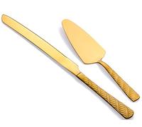 FULLYWARE Set per Tagliare Torte Dorate, Coltelli e Server in Acciaio Inossidabile, Taglierina per Crostate - Matrimonio, Compleanno, Festa