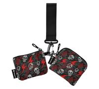 Fulmine Cranio Rosso Nero Donne Custodie per Carte Cambiamento Titolare Mini Moda Cambiamento Borsa Portafoglio con Cerniera Tasca Moneta per Donna 2 Confezioni estuches para tarjetas de credito