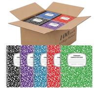 Fulmoon 100 Pack Bulk Spiral Composition Notebooks, Hard Cover, Wide Ruled Paper, 9-3/4 x 7-1/2 Inches, 60 Pages (30 Sheets), Assorted Marble Cover Composition Notebooks for School College Office