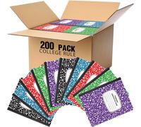 Fulmoon 200 Pcs Composition Notebooks, Comp Book, 9.75"x 7.5", 60 Sheets Per Comp Book, Black Purple Blue Red Green, Marble Notebooks for School Kids Home Office(College Ruled 9/32'' Spacing)
