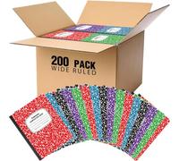 Fulmoon 200 Pcs Composition Notebooks Wide Ruled, Comp Book, 10.12"x 7.2", 30 Sheets Per Comp Book, Black Purple Blue Red Green, Marble Notebooks for School Home Office
