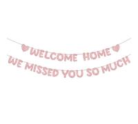 Fulmoon Banner pre-infilato Welcome Home We Missed You So Much - Cartello glitterato con scritta "Welcome Home", decorazione per feste, ritorno a casa, famiglia (oro rosa)