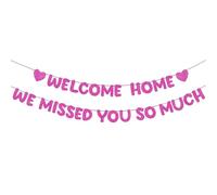 Fulmoon Banner pre-infilato Welcome Home We Missed You So Much, con glitter, decorazione per feste, ritorno dell'esercito militare, ritorno a casa, famiglia (fucsia)