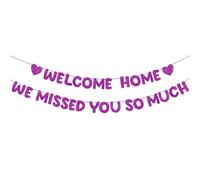 Fulmoon Banner pre-infilato Welcome Home We Missed You So Much, con glitter, decorazione per feste, ritorno dell'esercito militare, ritorno a casa, famiglia (viola)