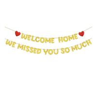 Fulmoon Banner pre-infilato Welcome Home We Missed You So Much, con glitter, decorazione per feste, ritorno dell'esercito militare, ritorno a casa, famiglia (oro)