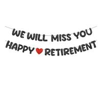 Fulmoon Festone pre-infilato, con scritta "Happy Retirement and We Will Miss You", decorazione per feste di pensionamento, per uomini e donne, regalo di addio all'esercito (nero)