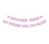Fulmoon Pre Strung Welcome Home We Missed You So Much Banner Glitter Welcome Home Sign per decorazioni per feste Esercito Militare di ritorno, ritorno a casa, famiglia (rosa)
