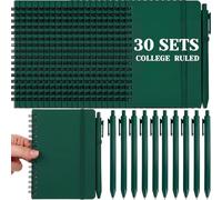 Fulmoon Set di 30 piccoli quaderni a spirale, formato A6, con penne, multicolore, 10,2 x 15,2 cm, mini diari a righe, 50 fogli per il rientro a scuola, premi per studenti, regali per ufficio (verde