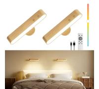 FULNIX Lampade da parete ricaricabili a batteria 7500 mAh per camera da letto, lampade da parete senza fili con telecomando e touch, rotazione magnetica a 360°, 3 colori, dimmerabili in legno con 15