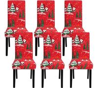 Fuloon Coprisedie Natalizie, 4 6 Pezzi Coprisedia Elasticizzato con Schienale Natalizi,Fodere Coprisedie Universale Fodere Sedie Sala da Pranzo Natalizio Lavabili Removibili per Cucina Soggiorno Festa