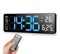 Fuloon Orologio da Parete Digitale, 13'' Luminosità Regolabile | LED Orologio da Parete Digitale con Timer,Temperatura,Data,Settimana,LED Sveglia da Tavolo per Soggiorno Cucina Ufficio