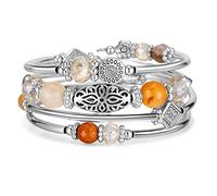 FULU AUTUMN Avvolgere il Braccialetto a Strati D'argento con Perline Bracciali Rigidi Impilabili Bohémien Gioielli Regali per La Festa Della Mamma(Marrone)