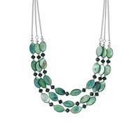 FULU AUTUMN Collana a Catena a Strati Con Perline di Conchiglia per Donna Argento Bohemien Gioielli Girocollo in Cristallo Regalo di Compleanno per La Festa Della Mamma(Green)