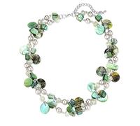 FULU AUTUMN Collana corta a strati con perle argentate e perle spesse, gioiello per costume da donna, regalo per la festa della mamma, Perla Cristallo Vetro, Perla, turchese