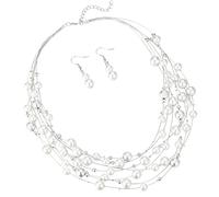 FULU AUTUMN Collana di perle a strati multifilo collane girocollo di perle per le donne gioielli con perline per feste di nozze, Perla, Perle sintetiche