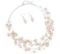 FULU AUTUMN Collana di perle a strati multifilo collane girocollo di perle per le donne gioielli con perline per feste di nozze, 17.1 inches, Perla, Perle sintetiche