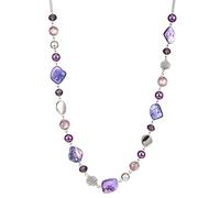 FULU AUTUMN Collana lunga di perle in pietra per le donne collana a catena in argento con cristalli di conchiglia gioielli di moda regalo di Natale per la mamma, Perla Cristallo, Perla