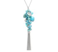FULU AUTUMN Collane lunghe in argento da donna, collana lunga con ciondolo con perline e nappe in argento, catena per maglioni, bohémien, idea regalo per lei, 90 cm (with 8 cm extension), Pietra