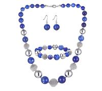 FULU AUTUMN Set di 3 gioielli con collana di perle grandi, bracciale e orecchini, regalo di compleanno per donna, Pietra, Nessuna pietra preziosa, zaffiro