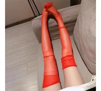 FULUJIDI Calze Forma del Piede Coscia Calze Alte Nylon Non Elastico Trasparente Ultra Sottile sopra Il Ginocchio Calze Lunghe per Giarrettiere 110Cm Rosso